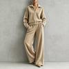 Women's Corduroy Casual 2 Piece Outfit with Zip Front Jacket and High Waist Wide Leg Pants for Fall Winter