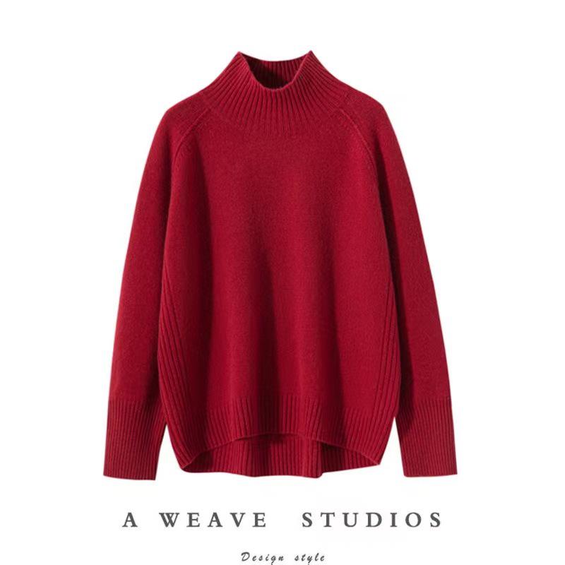 Women's Thick Wool Turtleneck Sweater - Loose Fit, Plus Size, Autumn/Winter Trendy Style.