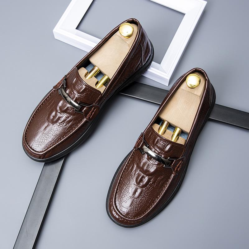 Men s Breathable Crocodile Pattern Slip-On Loafers - Casual Leather, Soft Sole, Versatile. Size 42 коричневый