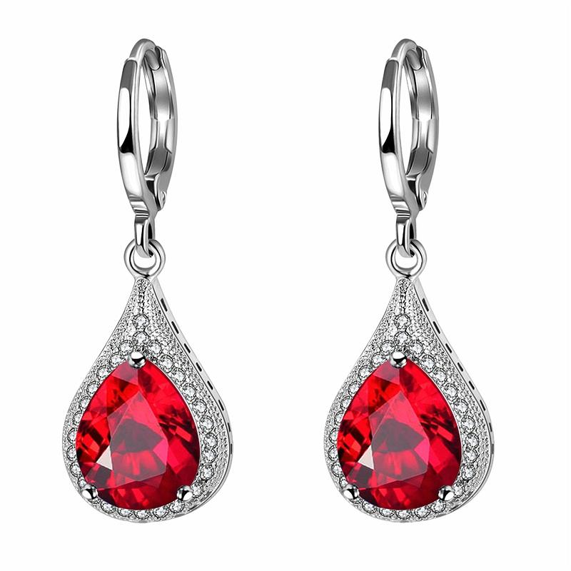 HuiSept Classic Earrings 925 Silver Jewelry Water Drop Shaped Sapphire Emerald Ruby Gemstones Earring for Female Wedding Party