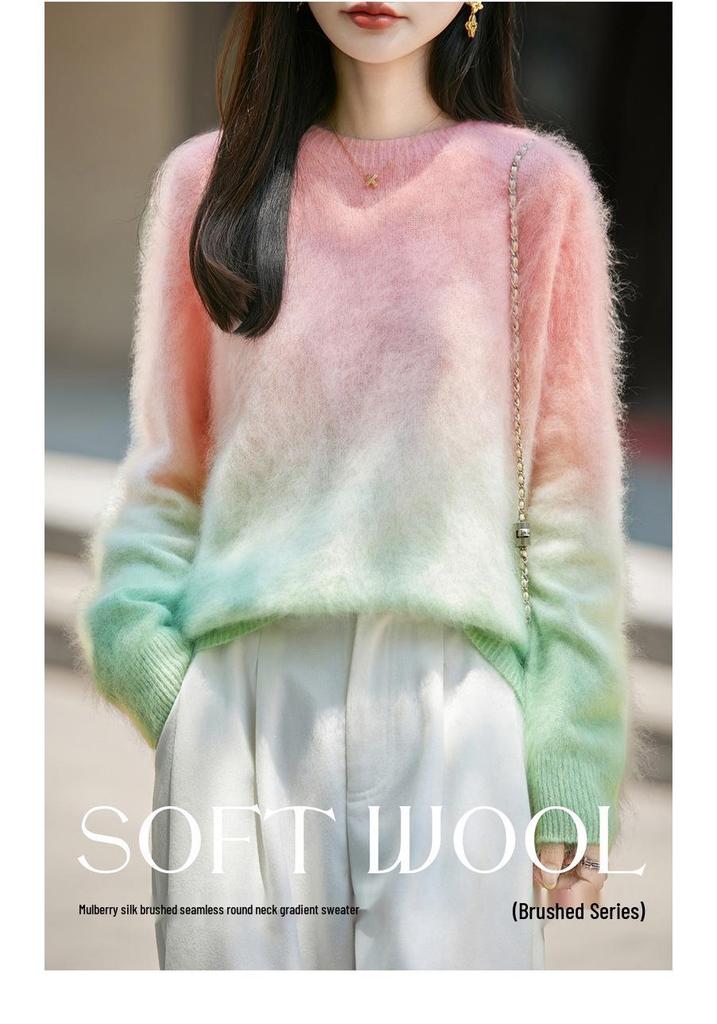 2026 Autumn/Winter Gradient Cashmere Wool Round Neck Long Sleeve Knitwear Sweater