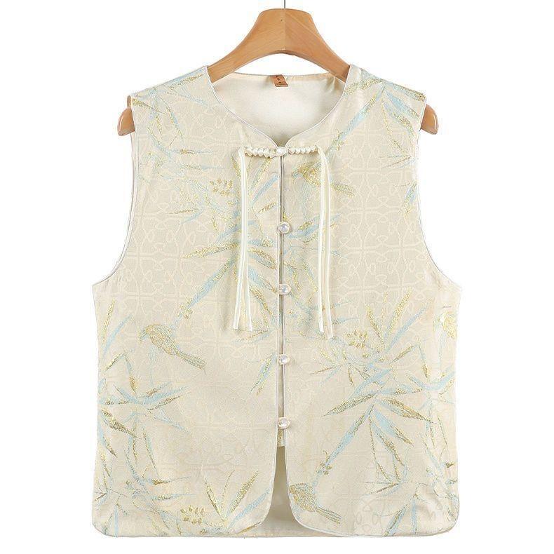 

2025 одинарный ретро пряжка темперамент жилет год мама топ 3XL (recommended 138-75kg) жёлтый