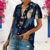 Women Plus Size Short Sleeve White Button Shirt Abstract Watercolor Ink Print Casual Lapel Loose Blouse For Summer Daily Wear