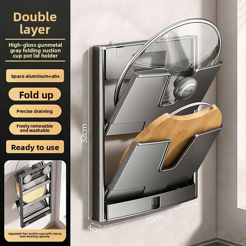 Suction Cup Non-punching Lid Rack Wall-mounted Multi-functional Kitchen Folding Rack Placement Anvil Cutting Board Storage