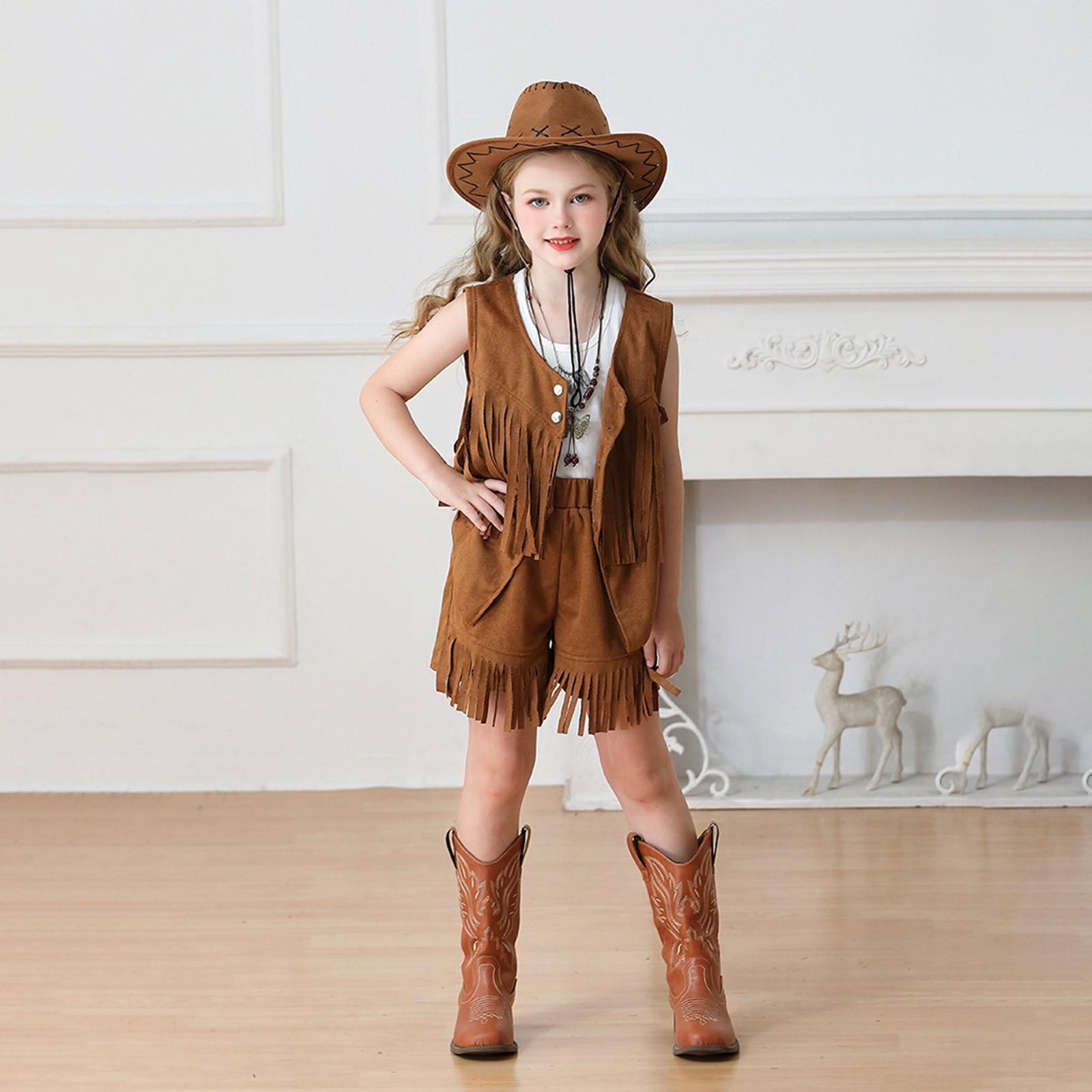 

Детский этнический хиппи замшевый жилет с кисточками 120 коричневый