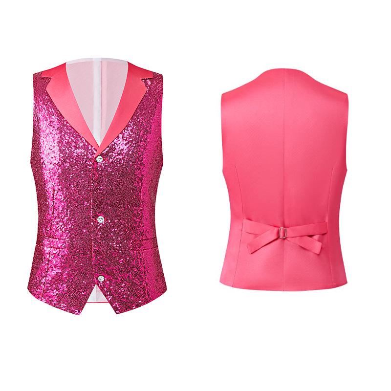 

Men s Sequin Hollow Slim-Fit Formal Vest for Stage and Photography L рожевий червоний колір