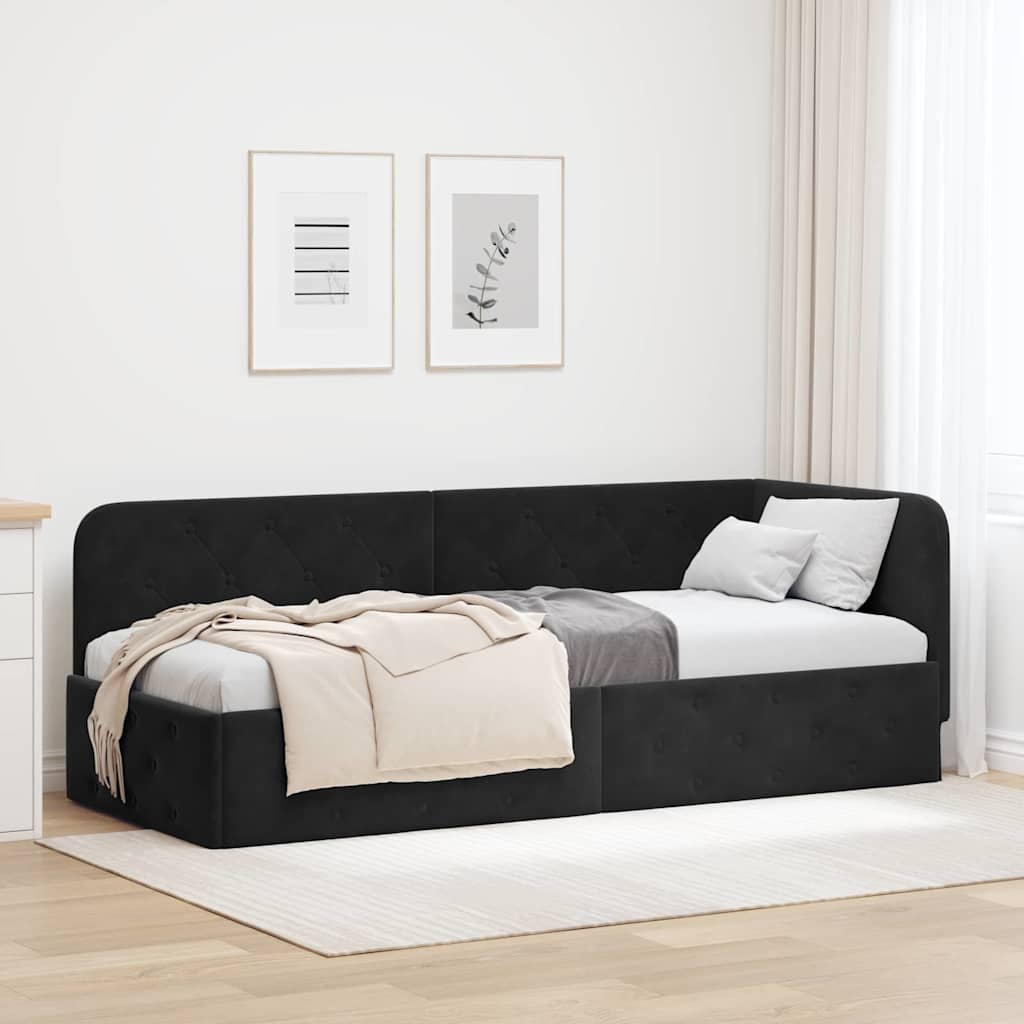Corner Bed Frame Black 80 x 200 cm Velvet