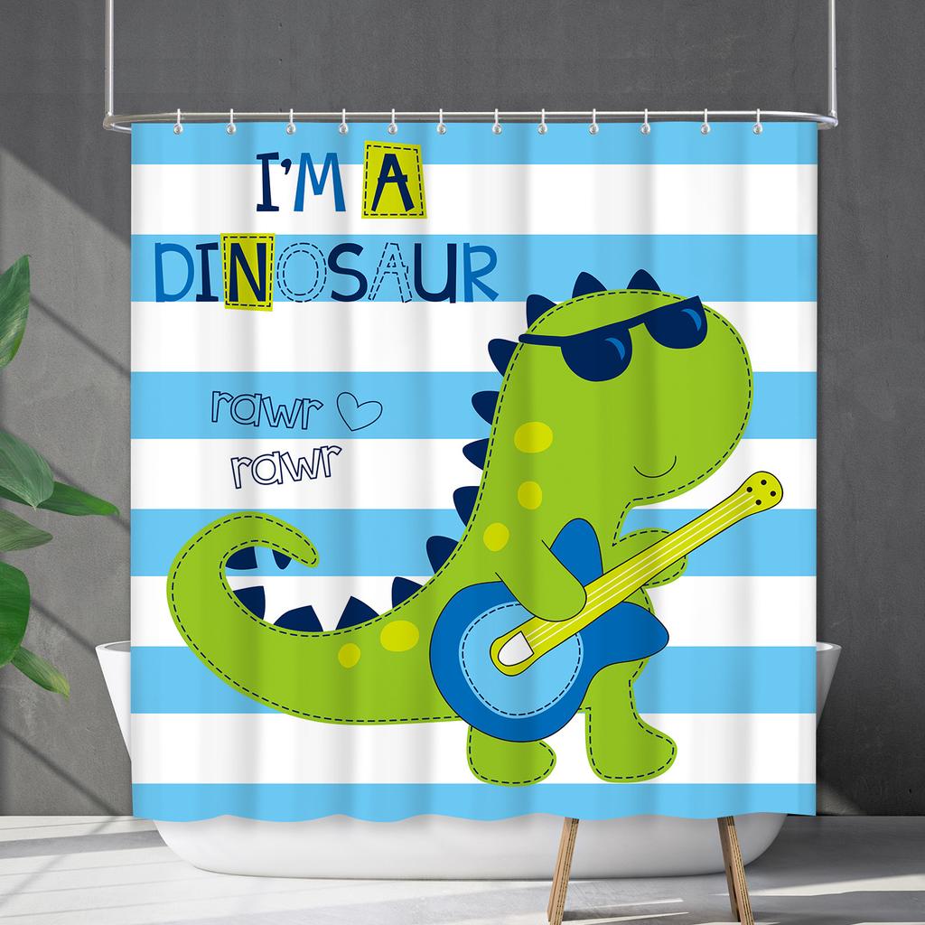 Shower Curtain Waterproof and Mildew-proof Digital Printing Horizontal Strip Plant Flower Printing Shower Curtain Partition Curtain Free Punching