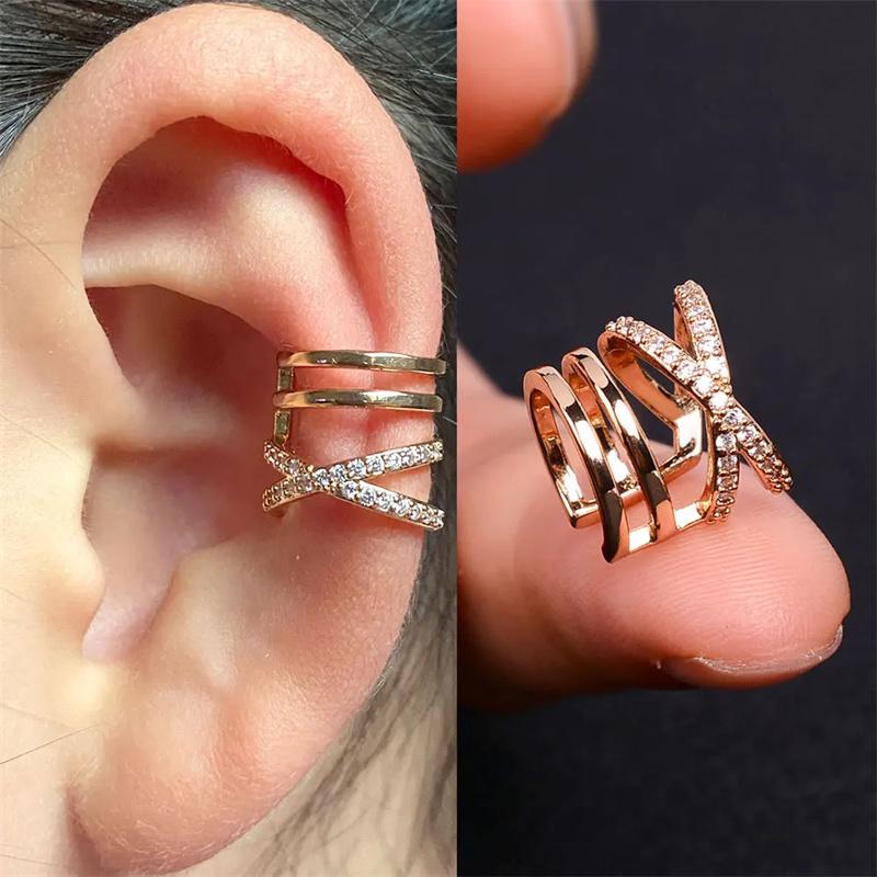1Pcs Zircon No Piercing Ear Cuff Earrings Earcuff Fake Cartilage Clip Earring Women Geometry Heart Star Ear Cuffs Jewelry Gifts