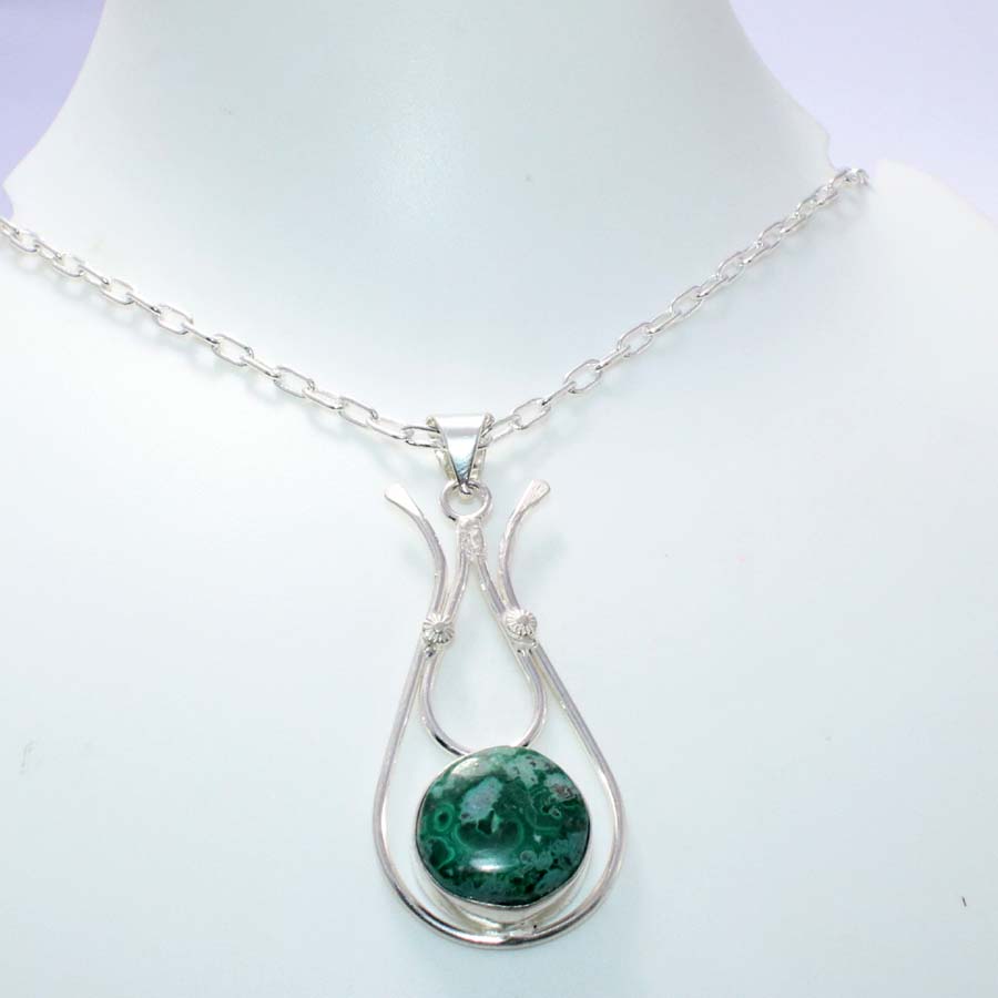 Outstanding Chrysocolla Malachite 925 Silver Plated Necklace 18" Trendy Z9u68