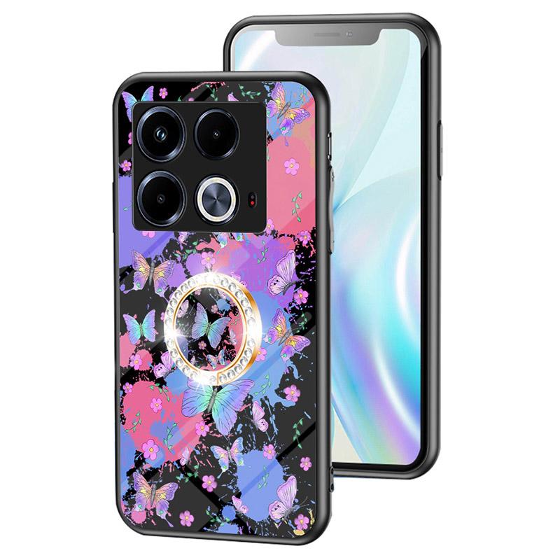 

For Infinix Note 40 Case Kickstand Butterfly Shockproof Tempered Glass Phone Cover Brilliant Butterfly