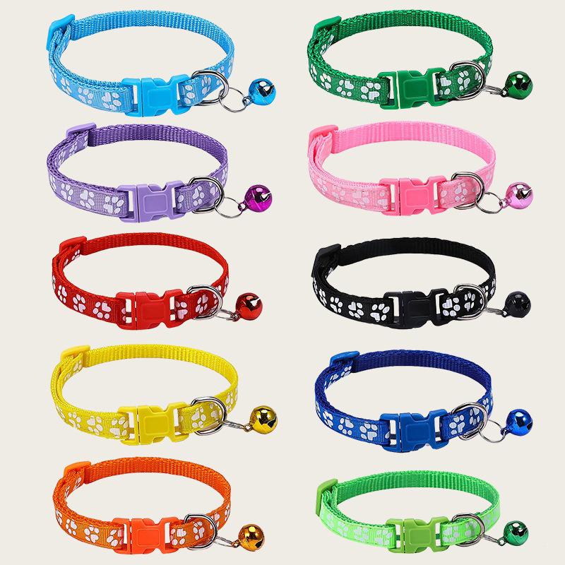 Adjustable Cartoon Pet Collar with Footprints and Bell for Small To Medium Dogs and Cats