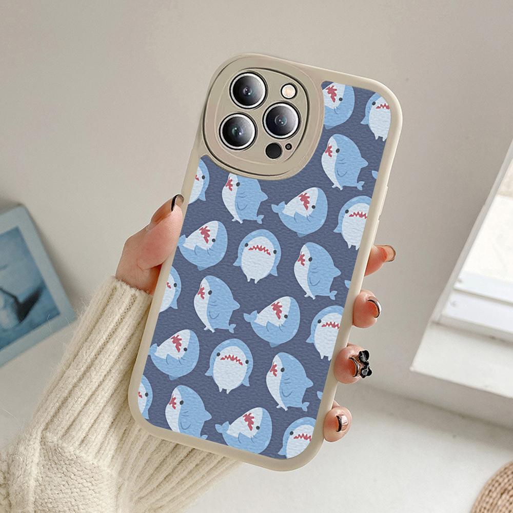 Nové pouzdro na telefon Grinning Shark pro Iphone 14 13 11 12 Pro MAX 13 12 MiNi 7 8 14 plus X XS XR Cartoon Shark Lambskin Covers