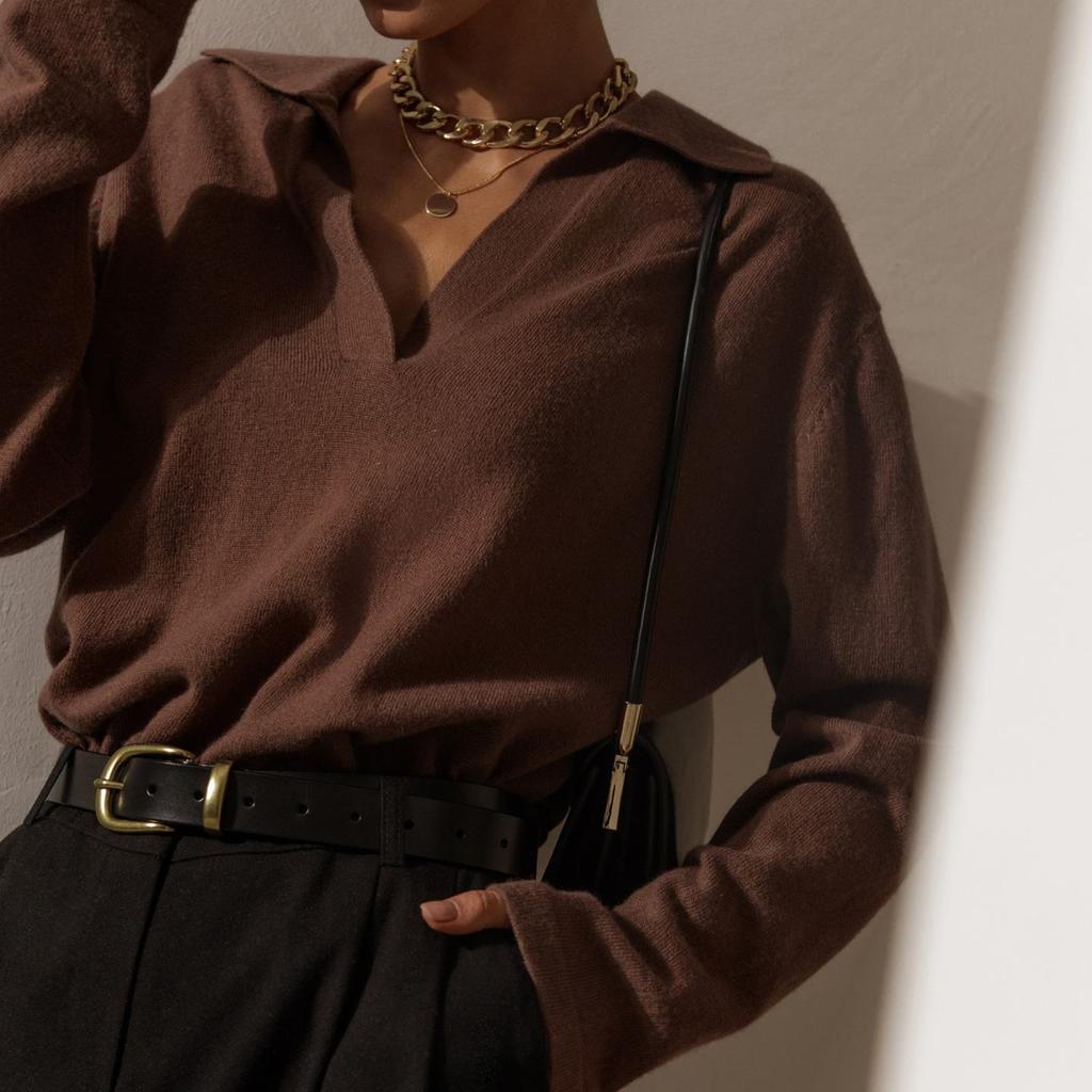 GMXIA Women's Polo Collar Jumper Autumn and Winter Casual Versatile Lapel Knit Pullover Jumper