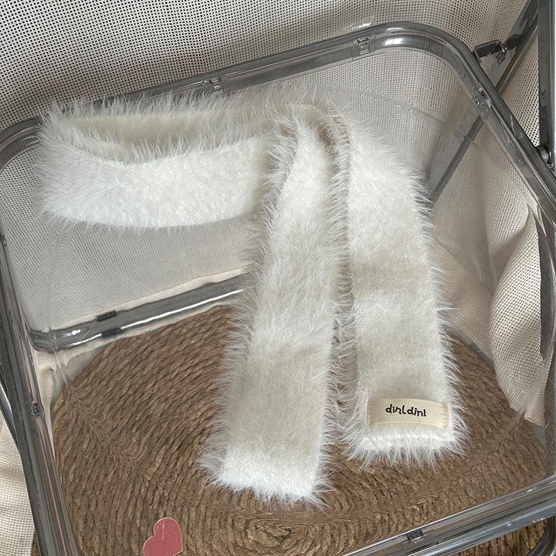 Falling Pool Knitwear Black & White Fluffy Narrow Stripe Scarf – Versatile Y2K Style for Women