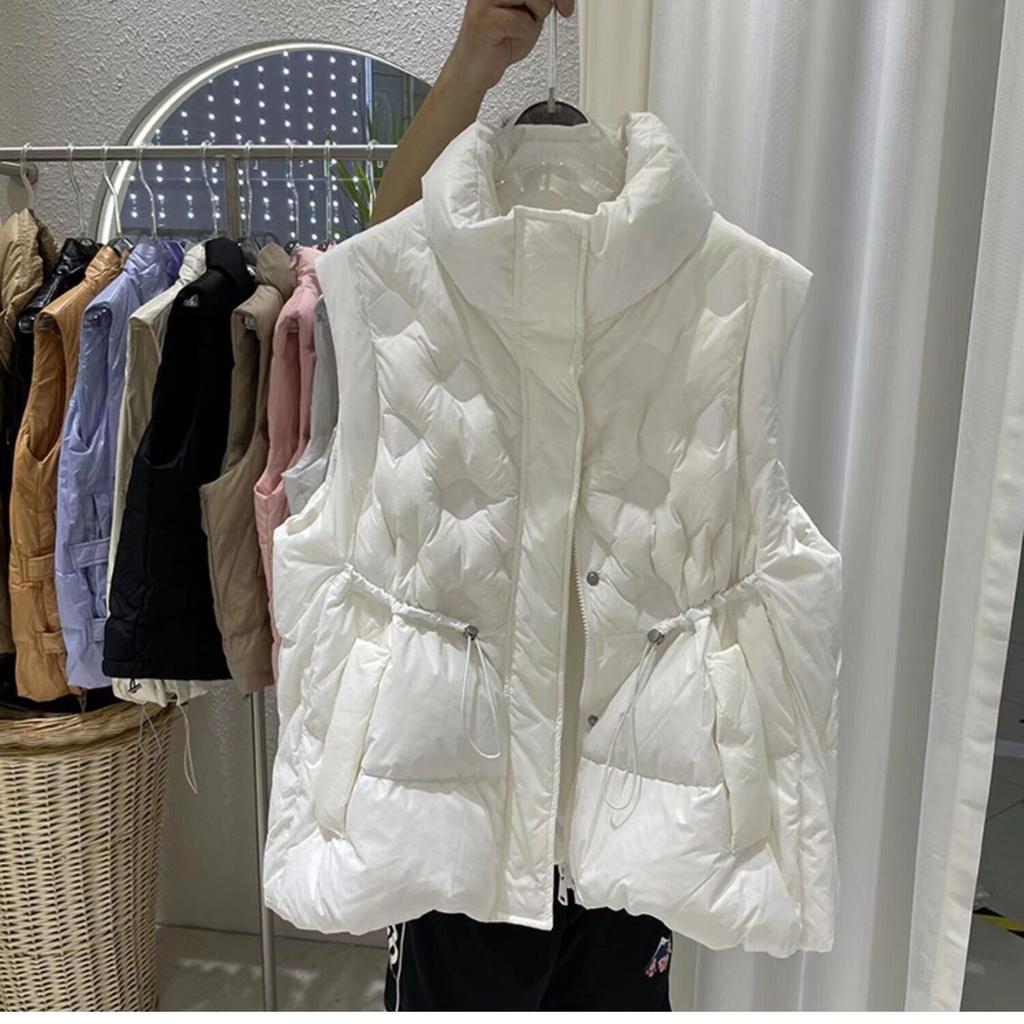 New Autumn and Winter Down Vest for Women's Outer Wear, Light, Loose, Versatile, Casual, Taped Stand-up Collar Vest, Vest