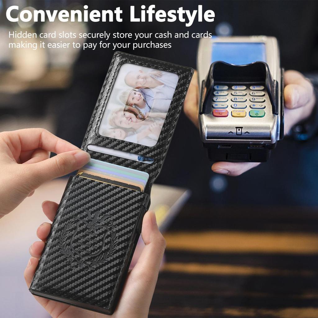 Men's High-Capacity Leather Card Holder with Automatic Pop-Up Mechanism