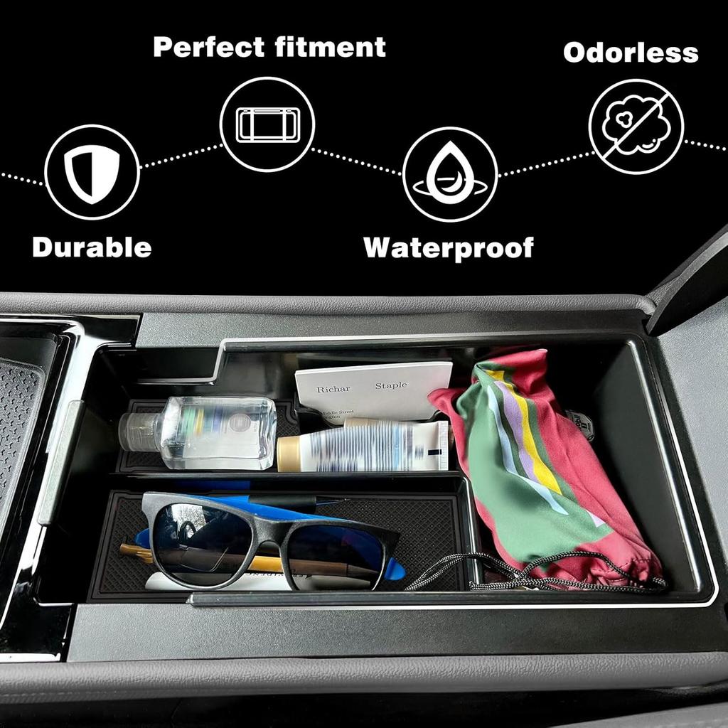 BestEvMod Center Console Organizer Tray Compatible with Chevy Blazer EV 2023 2024 Interior Accessories Armrest Storage Box ABS Material with PVC Trim