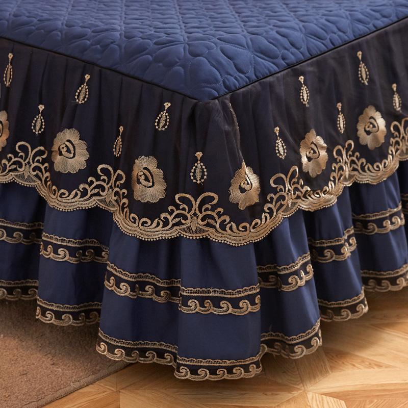 Fusta de pat periată prietenoasă cu pielea Cuvertură de pat din dantelă matlasată groasă Saltea antiderapante în stil luxos la preț accesibil Husă de protecție Lenjerie de pat