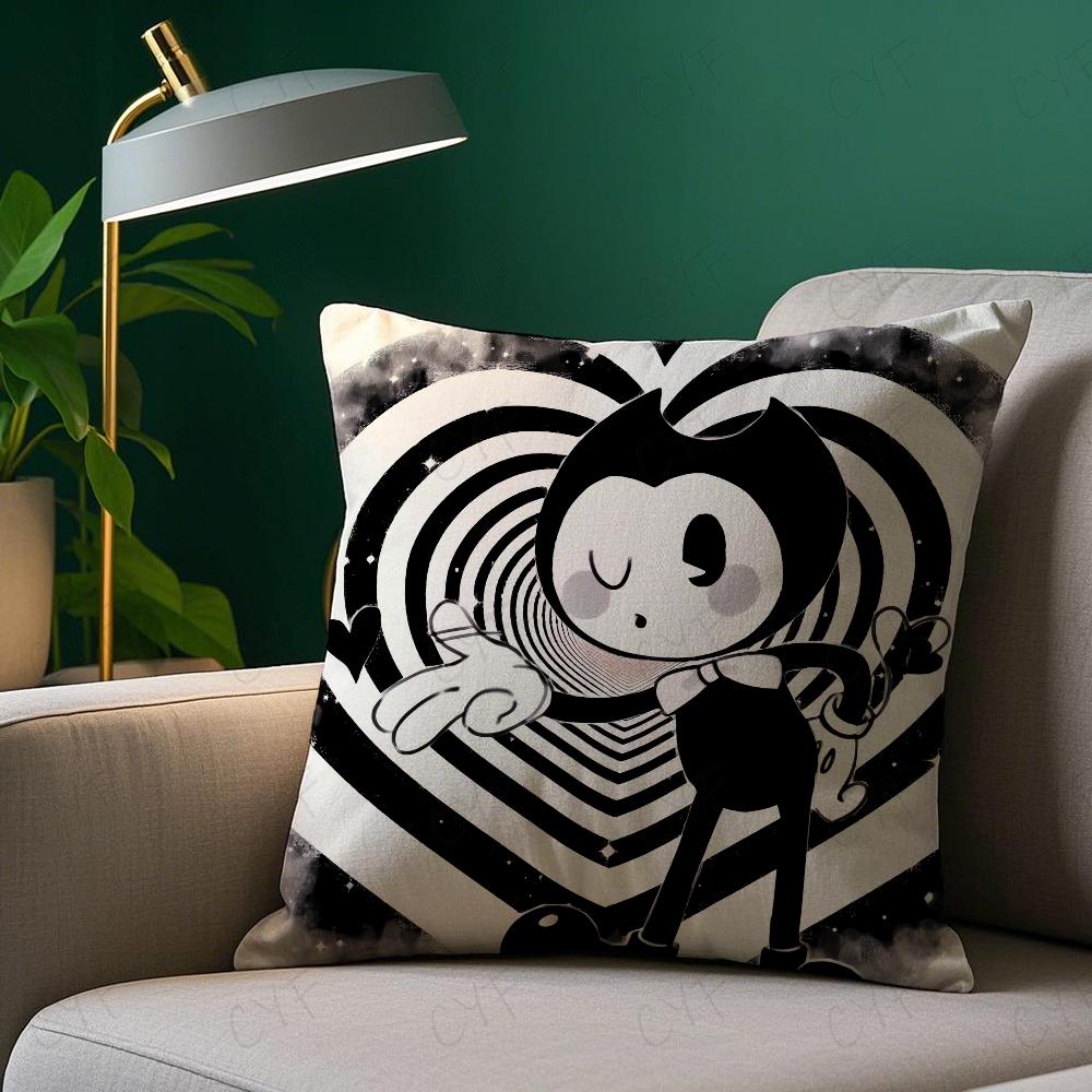Game B-Bendy and the Ink M-Machine Pillow Case Pillowcase Anti-dustmite Pillow Invisible zipper silky short plush Sofa cushion c