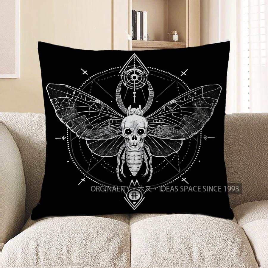 Home Decor Skull Moth With Geometric Magic Throw Pillow Pattern Cushion Cover Suitable For Sofa Bedroom Car Pillow Cover