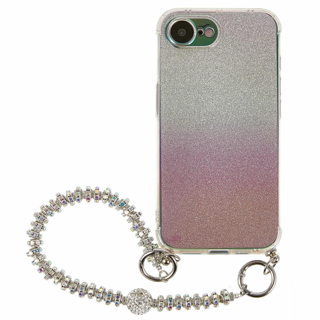 For iPhone 16e Case Gradient Glitter TPU Protective Phone Cover with Wrist Strap