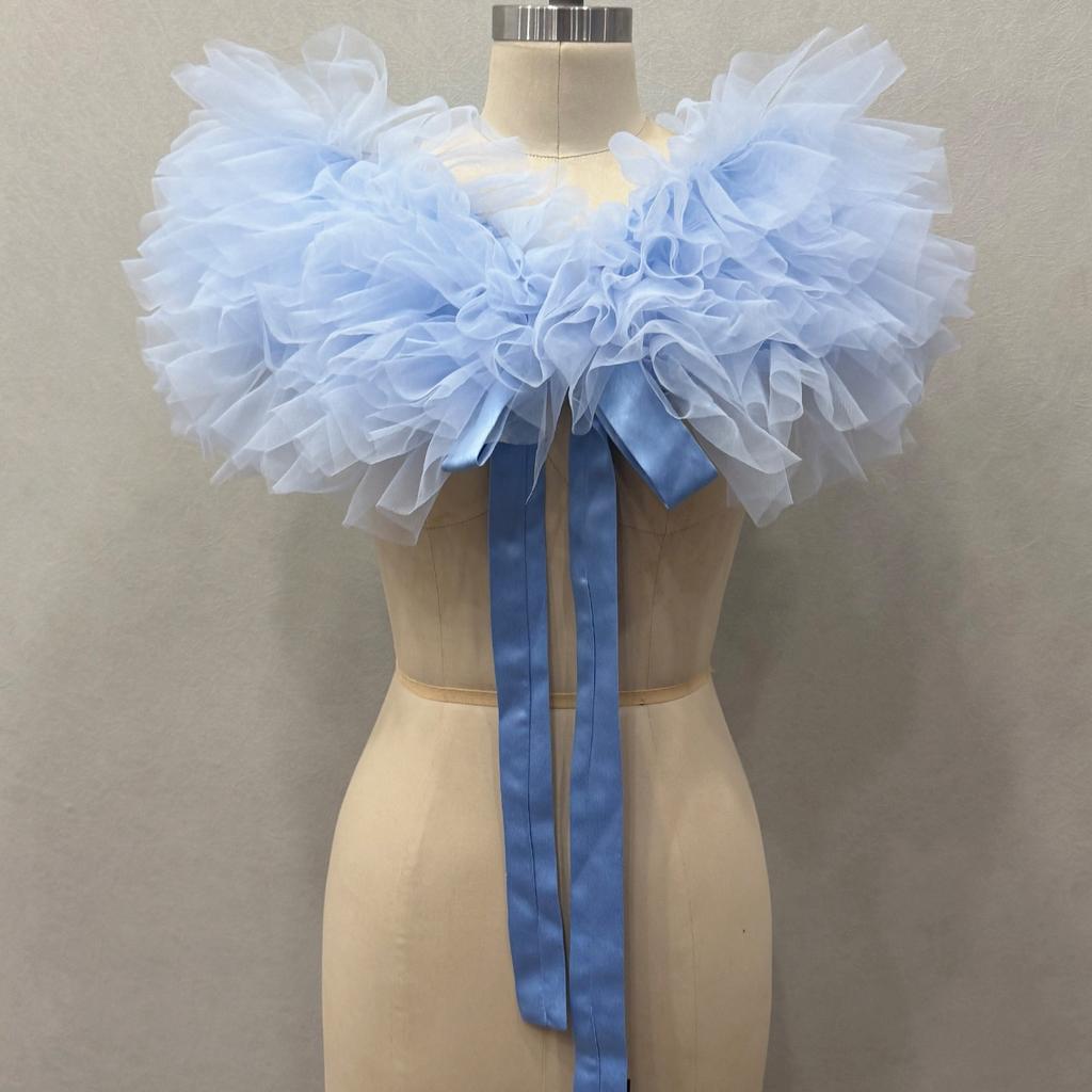 Donna Spalle Scoperte Soffice Grande Coprispalle in Tulle Nodo con Nastrino di Raso Davanti Bolero Rete Trasparente Copricostume per Matrimonio Sposa Abito da Sera Shooting Fotografico Festa