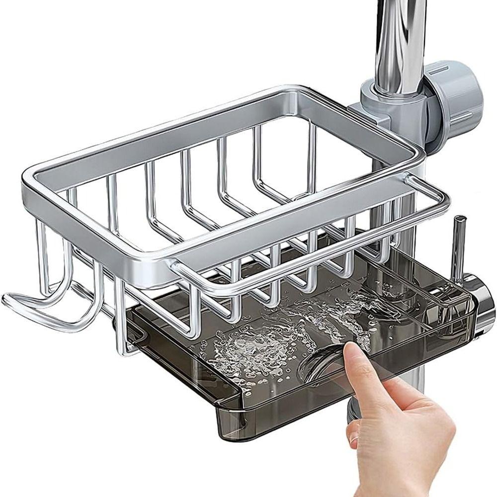 Odnímatelný držák na houbičku na nádobí Vesmírný hliník Odkapávač na dřez Závěsný odkapávač na baterii Mýdlo