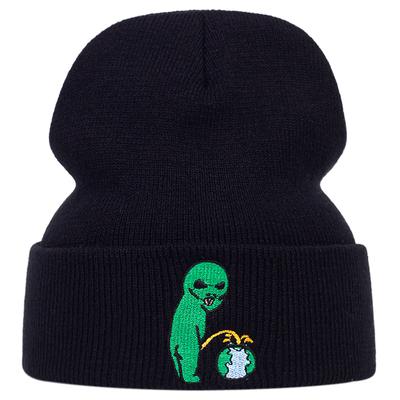 Roztomilé bavlněné pletené čepice Zelená výšivka mimozemšťana Vlněná čepice Zimní venkovní lyžařská čepice Teplé čepice Gorras