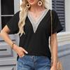 Women's Blouse Spring Summer Solid Color V-neck Folded Sleeves Ladies Top