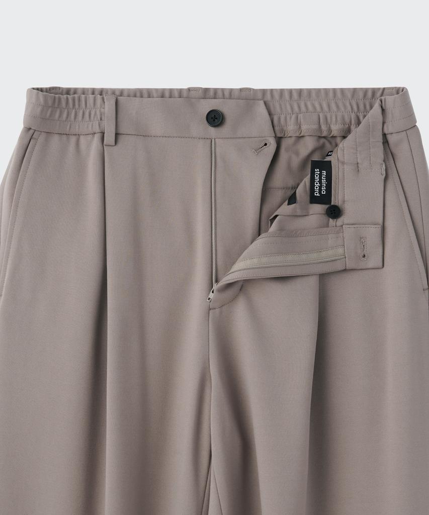 Musinsa Standard Ponte One-Pleat Wide Cozy Slacks [Grayish Beige]
