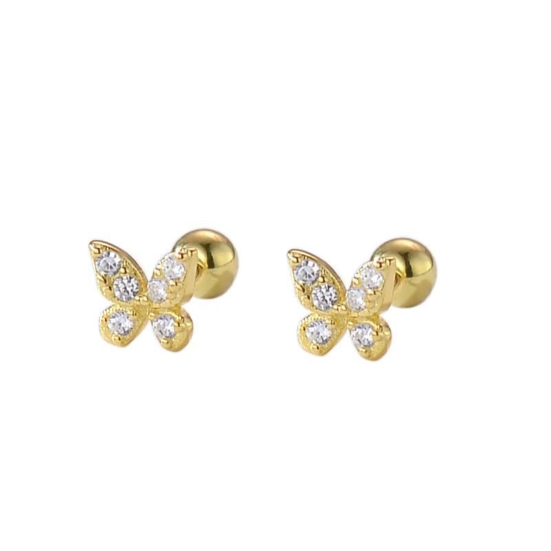 926 Sterling Silver Pavé Zircon Butterfly Mini Stud Earrings for Women Exquisite Simple Jewelry Accessories