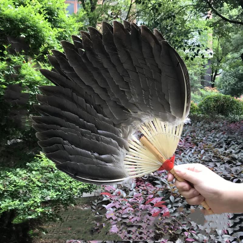 Chinese Vintage Goose Feather Hand Fan Zhuge Liang Style Kong Ming Fan Handmade Craft Fan Stage Performance Fan Baby Cool Fan