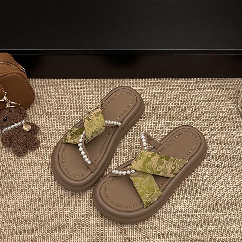 

Retro sandals women s summer wear premium slippers with skirts, pregnant women s one-word soft bottom 40