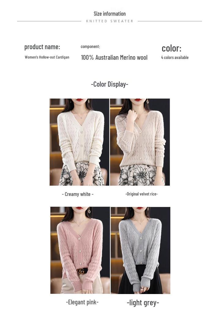 100% Pure Wool V-Neck Jacquard Cashmere Cardigan for Women - Early Spring Collection