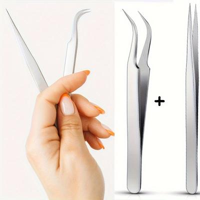 2 Pieces Straight Pointed Tip Tweezers Isolating Tweezers Eyelash Extensions Tweezers Lash Tweezers