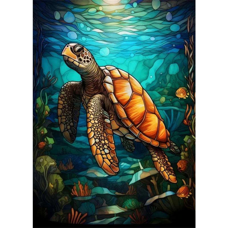 Colorful Sea Life Stained Glass Wall Art Clownfish Sea Turtle Octopus Whale Canvas Posters Abstract Animal Pictures for Home D