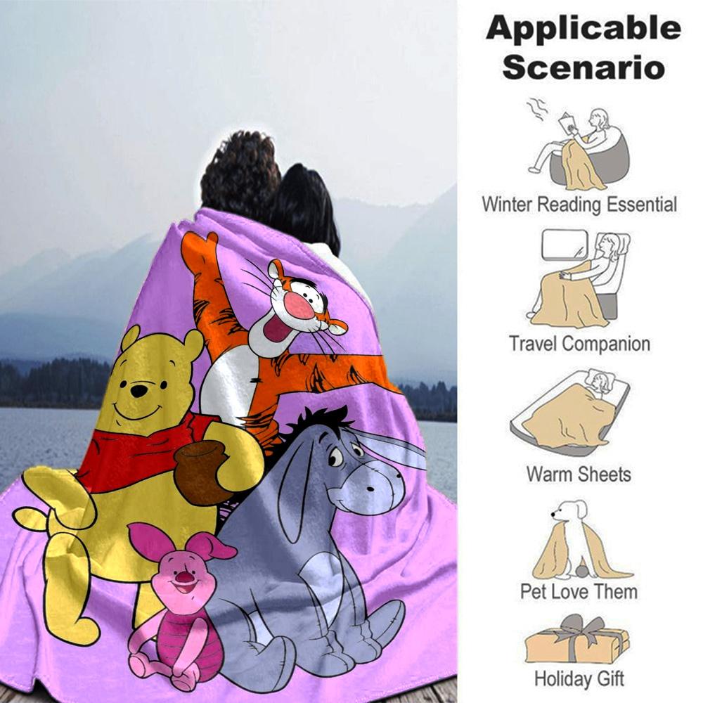 Pooh Friends Adventure Flannel Blanket Super Soft Warm Cozy Blanket For Sofa Bed Office Travel Allseason Home Decor Gift