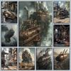 Surrealism Shocking Steampunk Cityscape Posters Industrial Citys Airship Train Modern Prints Canvas Wall Picture Home Room Decor