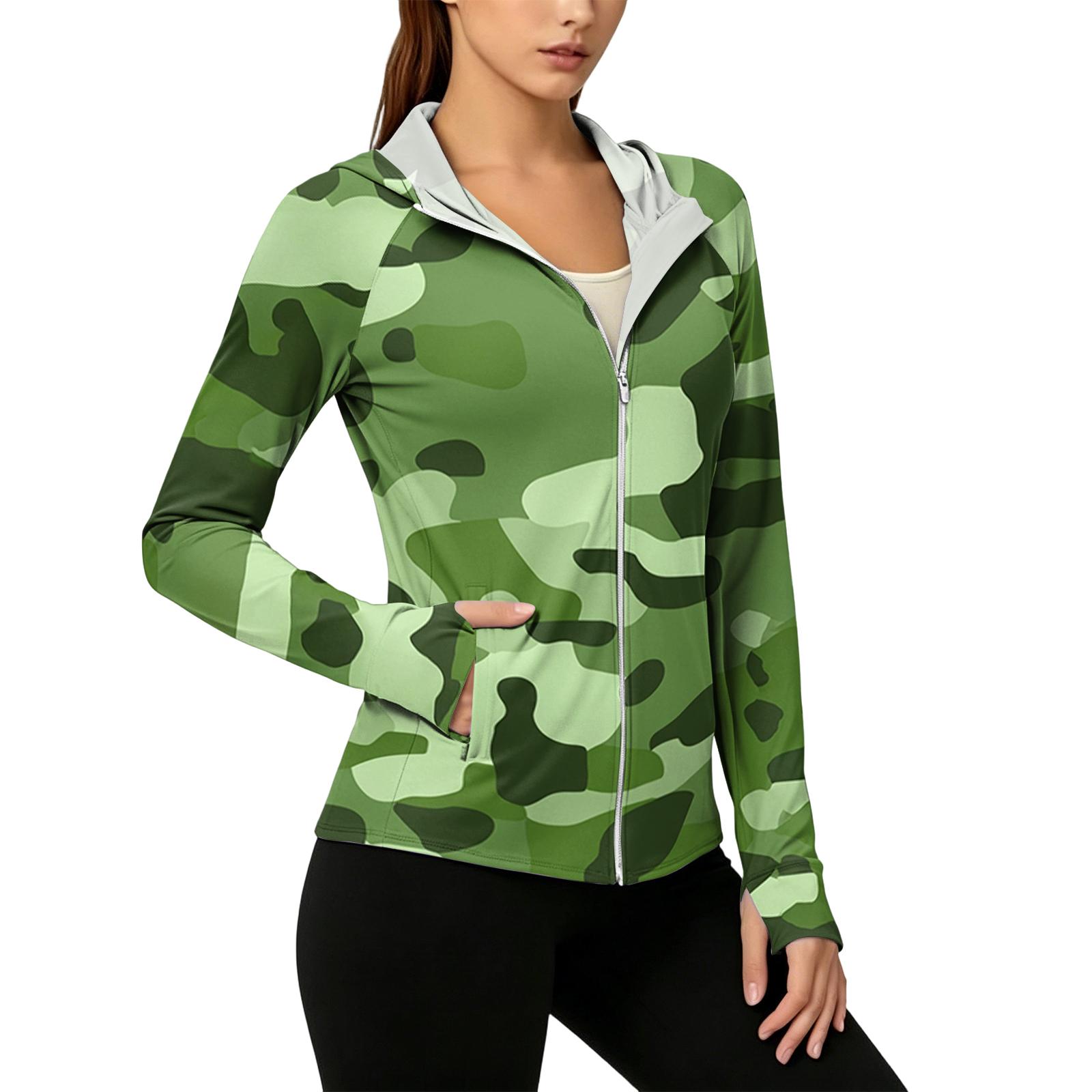 

Women s Fashion Zip Up Hooded Long Sleeve Jacket With Utility Pattern & Pockets XXL