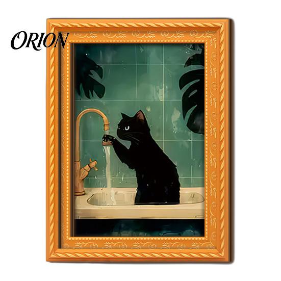 Retro Aesthetic Home Decor Accents Funny Wooden Fridge Magnets Frame, Cute Cat in Bathroom Magnetic Easy Swap Frames for Pictures Refrigerator Locker