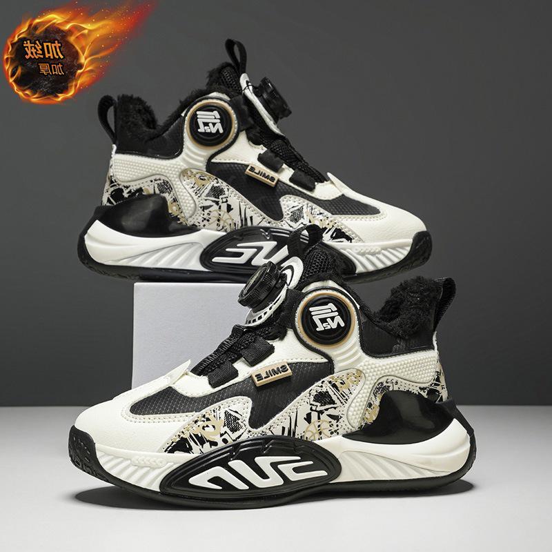 2025 Kids' Fleece-Lined Winter Sports Shoes: Durable, Shock-Absorbing Basketball Sneakers for Teens and Boys