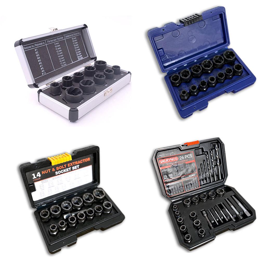 High Torque Wear-Resistant Reverse Thread Nut Extractor Set for Rusted or Damaged Nuts