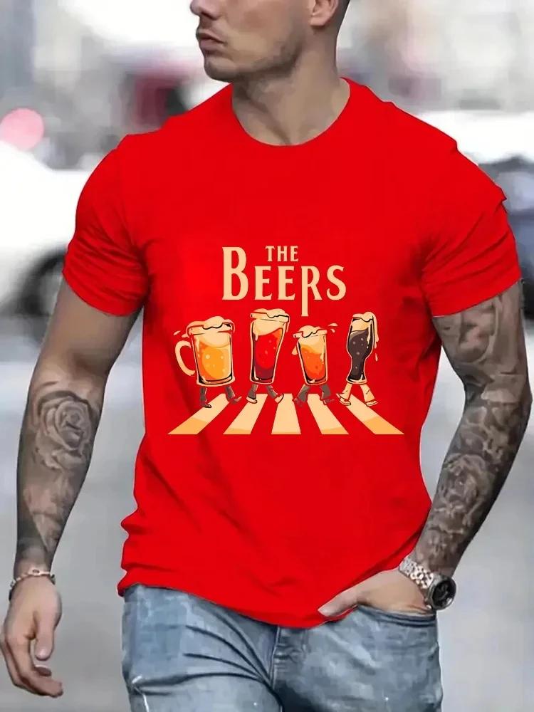 The Beers Printing Men T Shirts Breathable Brand Tops Street Fashion T-shirt Mens Casual Summer Loose Oversizeed Tees