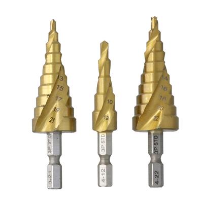 Takagi EARTH MAN Spiral Step Drill Set Hex Titanium Steel For and Repairing Holes Power Impact Electric Electric Screwdriver (3 Pieces) - Shank,