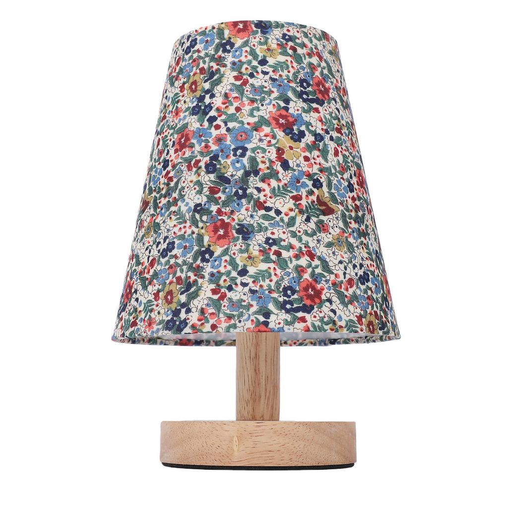 Floral Table Lamp Vintage Wooden Base Fabric Night Lamp Dimmable with Power Off Memory Safe USB Powered for Bedroom