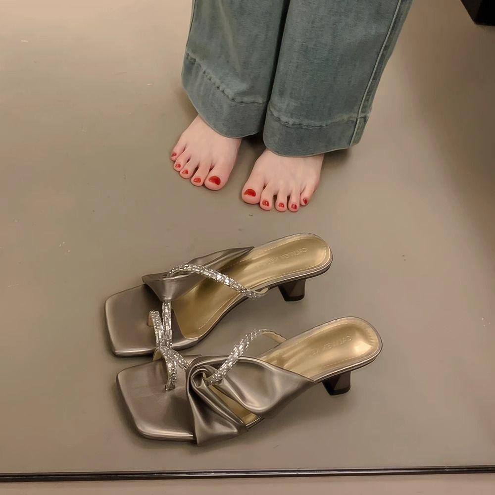 

Fashion Open Toe Rhinestone Slides Heeled Sandals New Fashion Low Price Woman Slippers Designer Luxury 39 On Sale Casual Shoes for Women 35