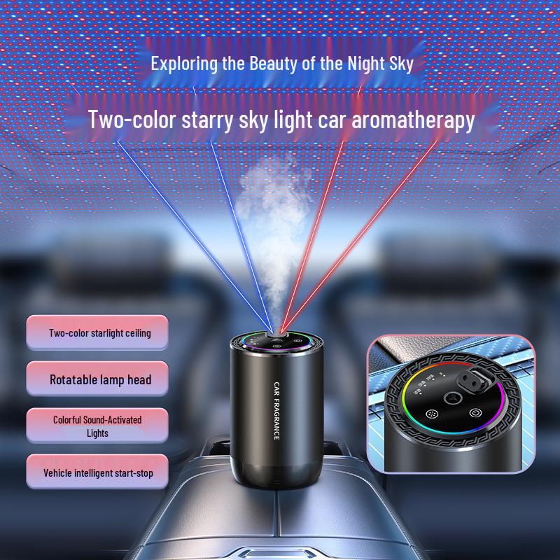 2023 Smart Voice-Activated Car Aroma Diffuser with Ambient Lighting and Starry Sky Perfume, Syncs with Car