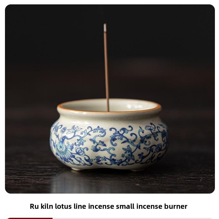 Ru Kiln Incense Burner Set with Holder Stand Ceramic Censer for Home Decor Meditation Gift Tea Ceremony Accessories