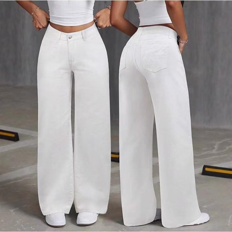 High-Waisted Straight Leg Wide Fit Denim Pants Women - Casual Loose Trousers Plus Size Up To 5XL